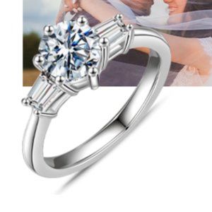 1ct Moissanite 3 Stone S925 Sterling Silver Ring for Women Size 7
